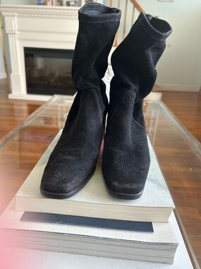 Stuart Weitzman Black Suede Stretch Boots